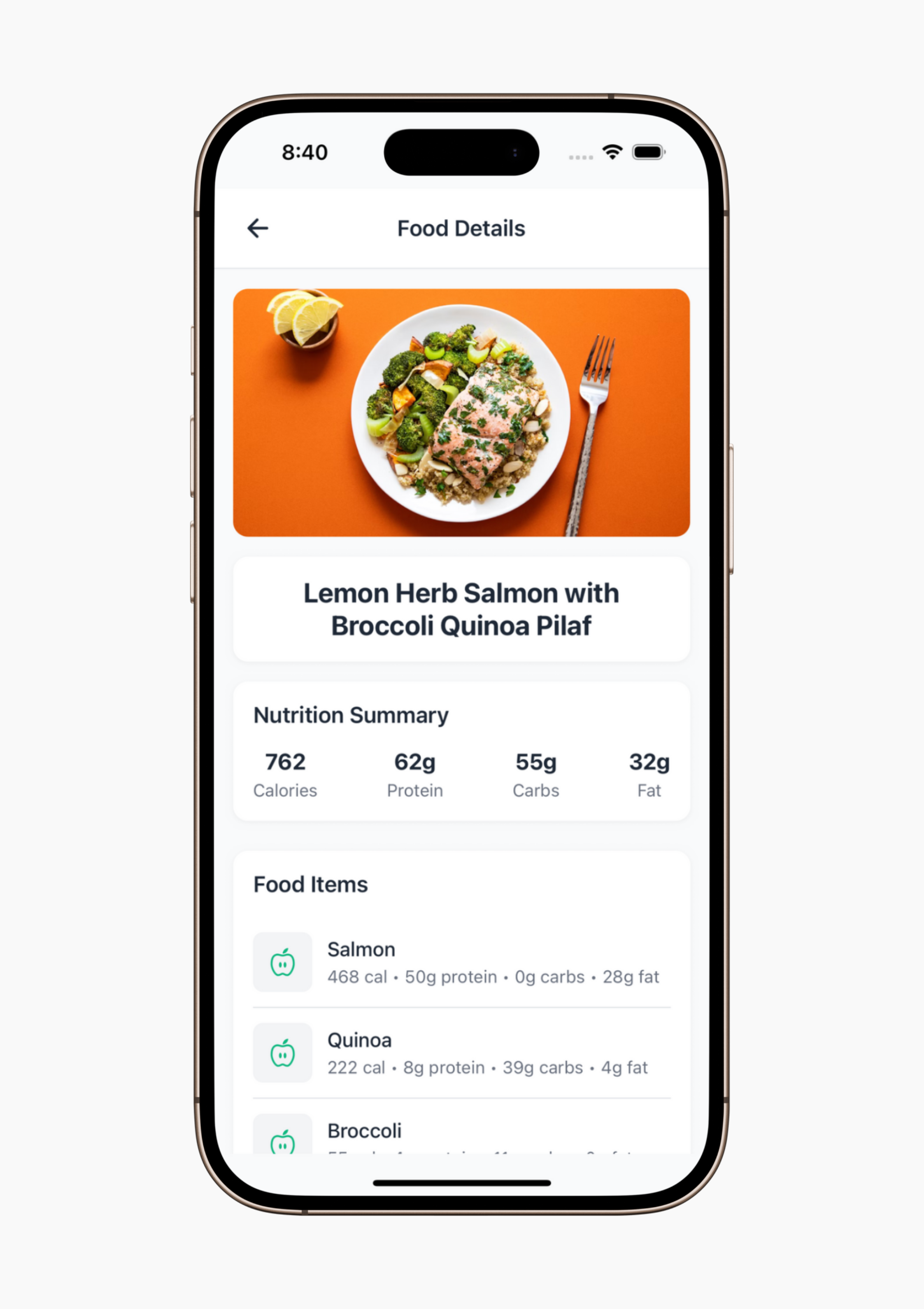 Food analysis screen